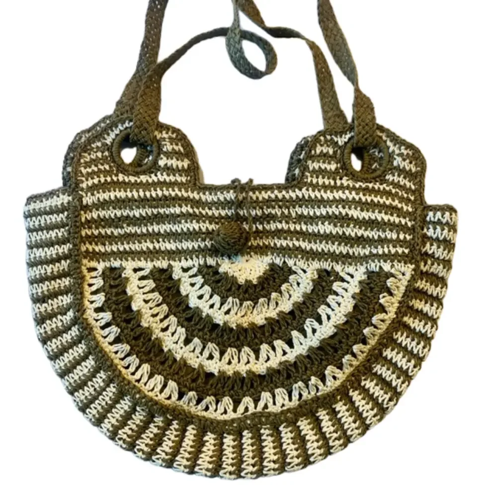 Split Summer Brown and Cream Hobo Bag Medium Paper Purse Satchel Vintage